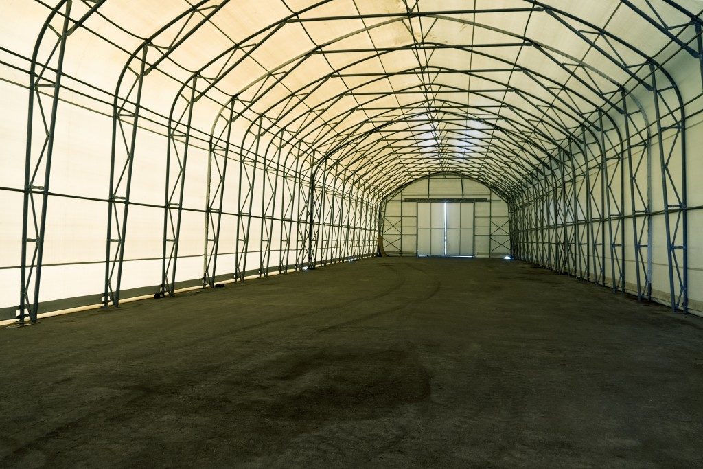 Empty tent warehouse interior